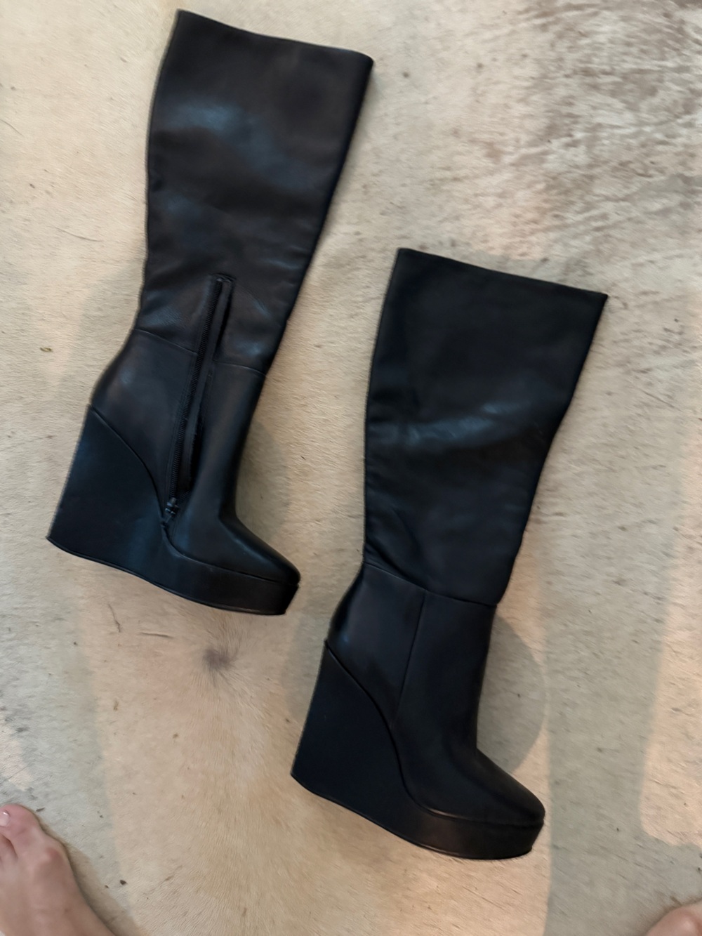 Black Wedge Knee-High Boots - Stylish Women’s Platform Wedges